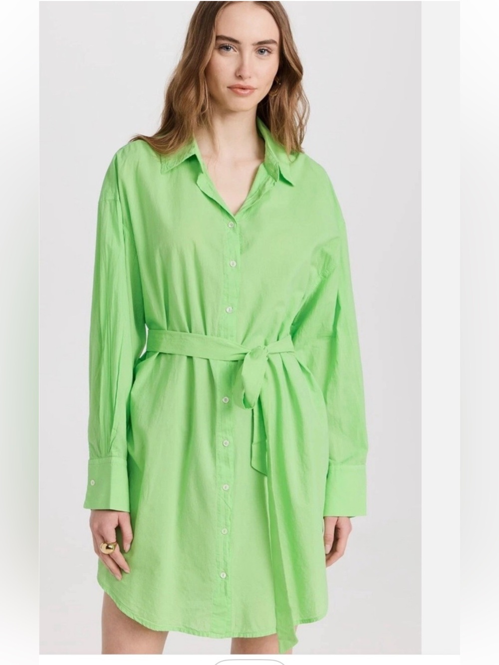 NWT retail $229 size S #Anthropologie long belted shirt dress in green.